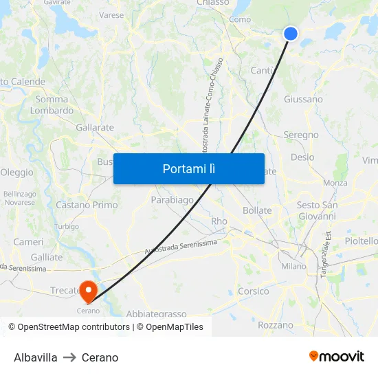 Albavilla to Cerano map