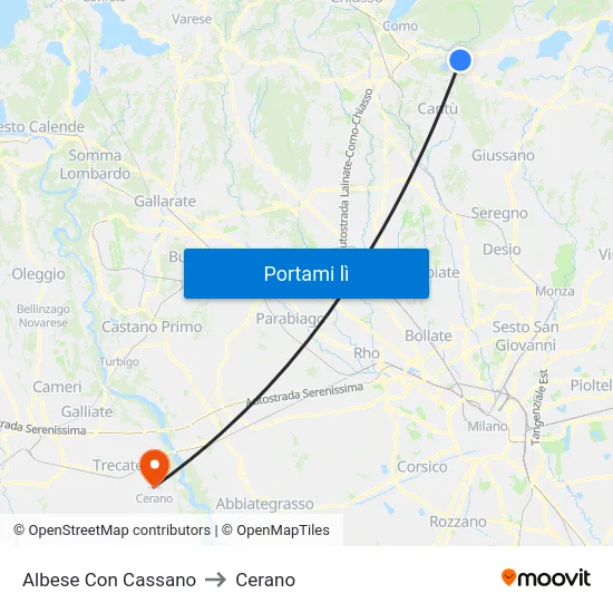 Albese Con Cassano to Cerano map