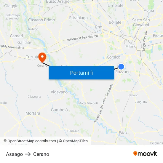 Assago to Cerano map