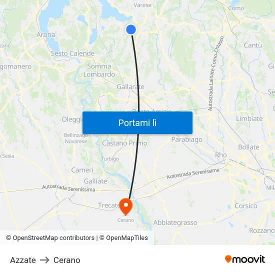 Azzate to Cerano map