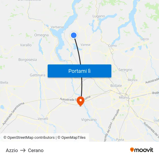 Azzio to Cerano map