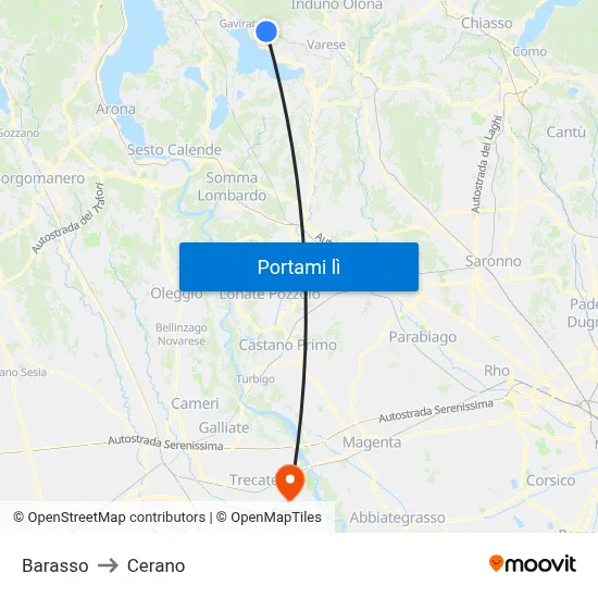 Barasso to Cerano map
