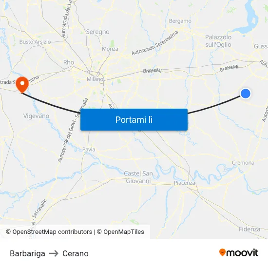 Barbariga to Cerano map