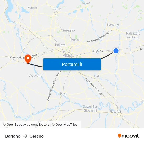 Bariano to Cerano map