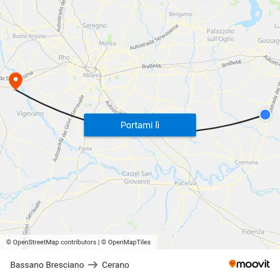 Bassano Bresciano to Cerano map