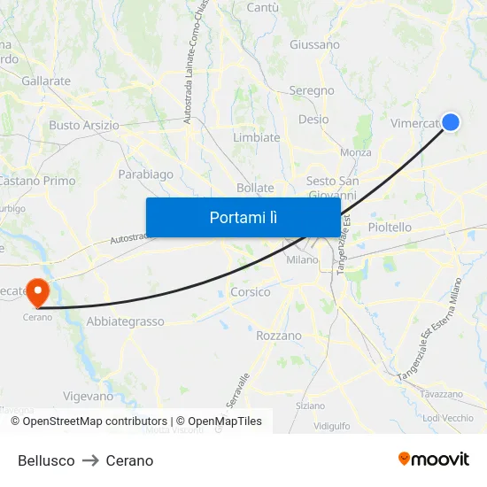 Bellusco to Cerano map