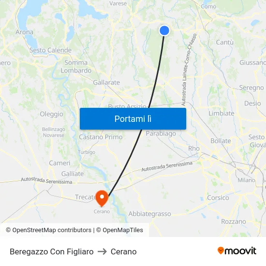 Beregazzo Con Figliaro to Cerano map