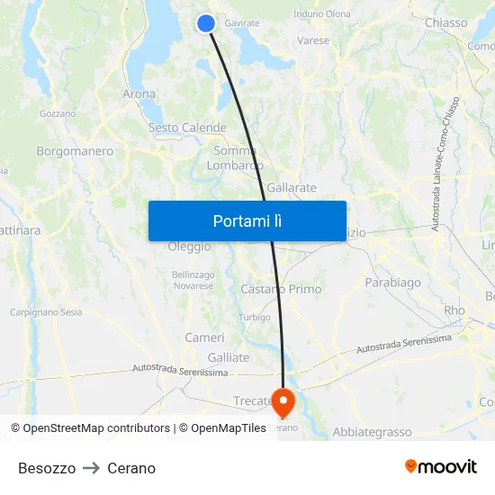 Besozzo to Cerano map