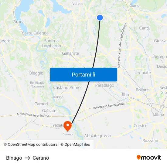 Binago to Cerano map