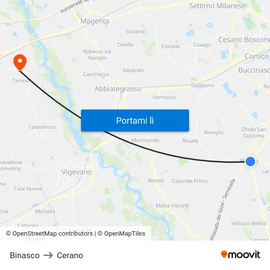 Binasco to Cerano map