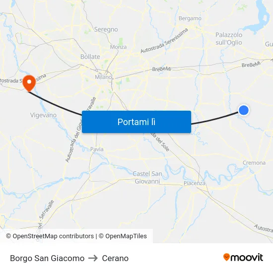 Borgo San Giacomo to Cerano map