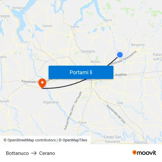 Bottanuco to Cerano map