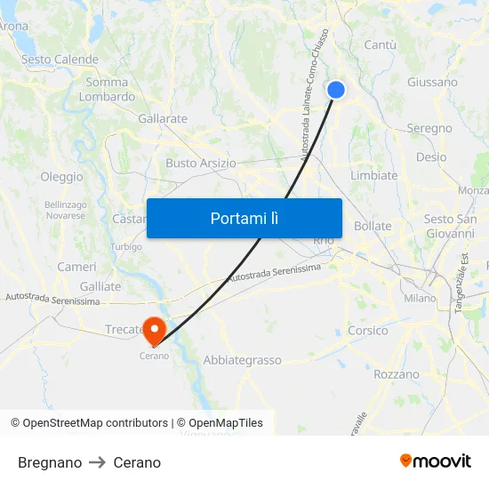 Bregnano to Cerano map