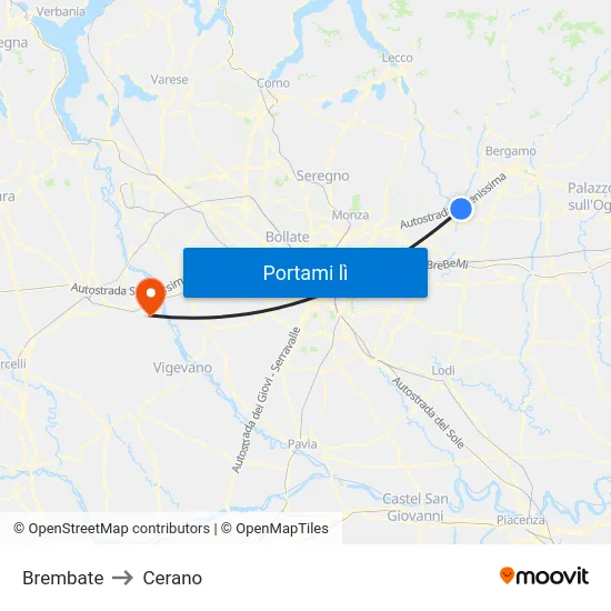 Brembate to Cerano map