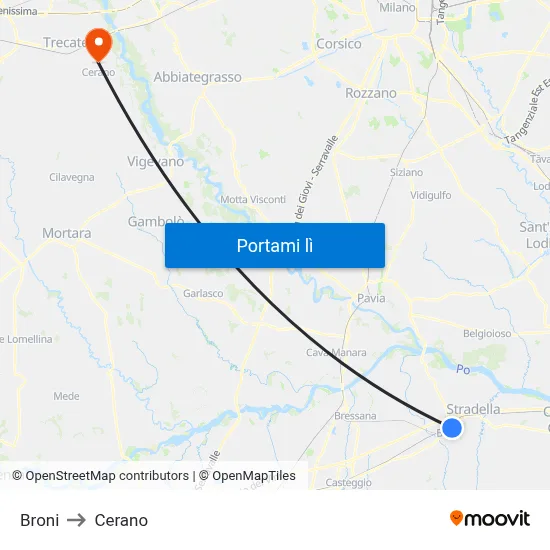 Broni to Cerano map