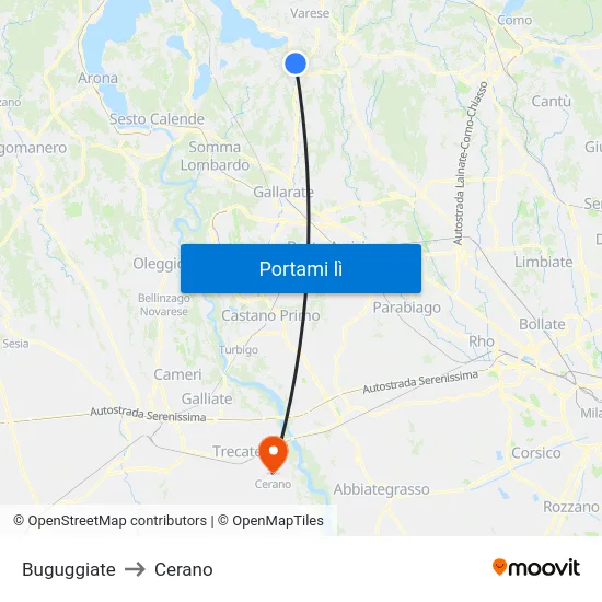 Buguggiate to Cerano map