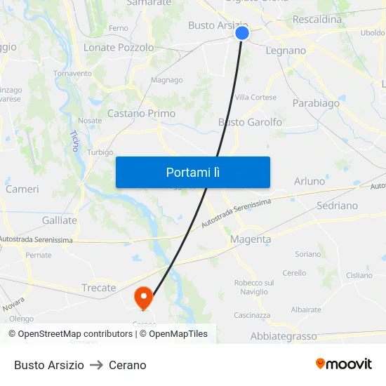 Busto Arsizio to Cerano map