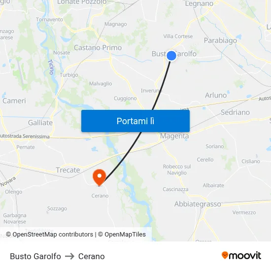 Busto Garolfo to Cerano map
