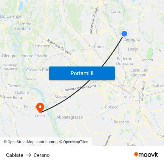 Cabiate to Cerano map