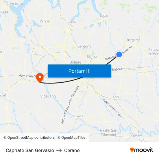 Capriate San Gervasio to Cerano map