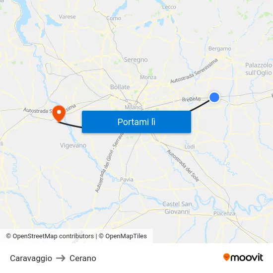 Caravaggio to Cerano map