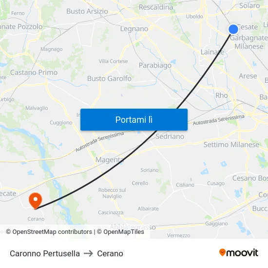 Caronno Pertusella to Cerano map