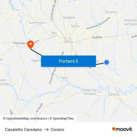 Casaletto Ceredano to Cerano map
