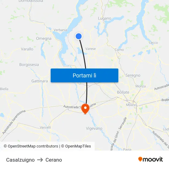 Casalzuigno to Cerano map