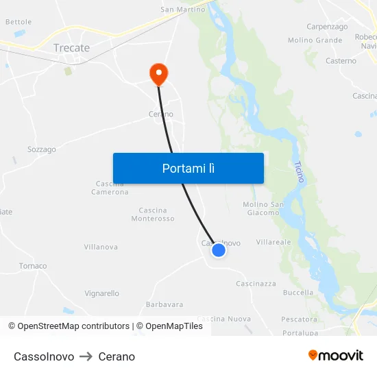 Cassolnovo to Cerano map