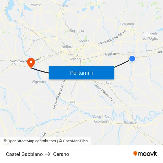 Castel Gabbiano to Cerano map