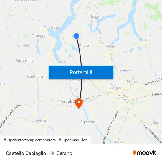 Castello Cabiaglio to Cerano map