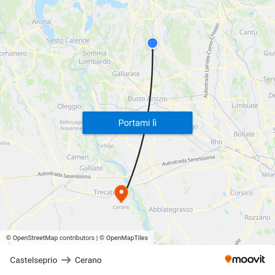 Castelseprio to Cerano map