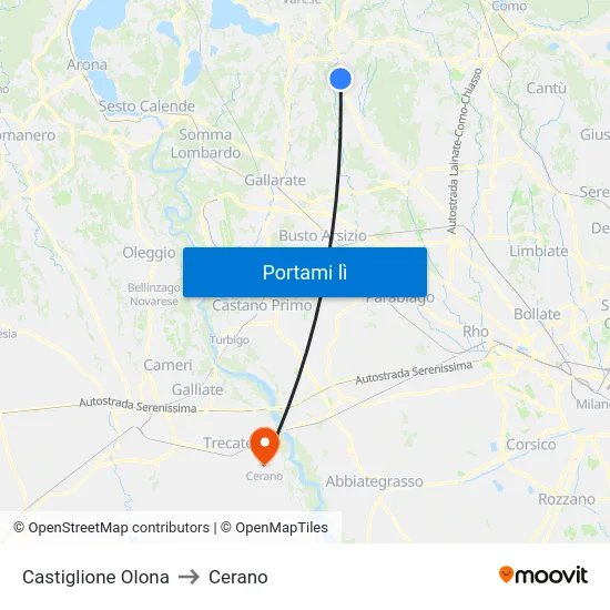 Castiglione Olona to Cerano map