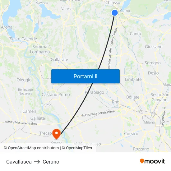 Cavallasca to Cerano map