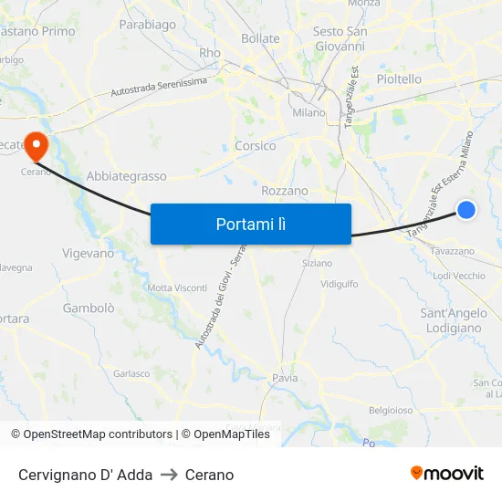 Cervignano D' Adda to Cerano map