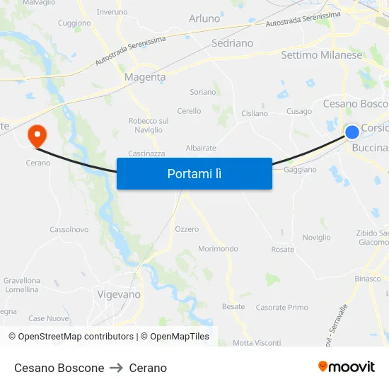 Cesano Boscone to Cerano map