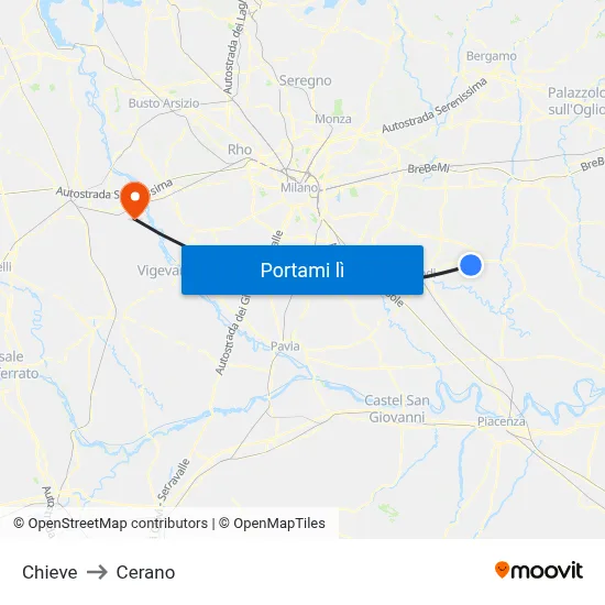 Chieve to Cerano map