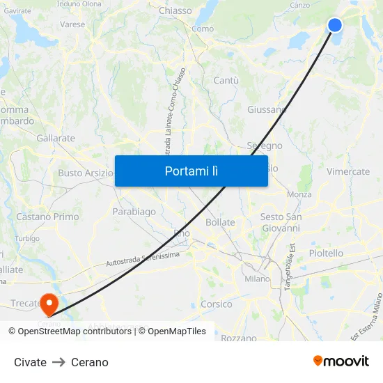 Civate to Cerano map
