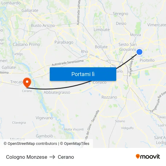 Cologno Monzese to Cerano map