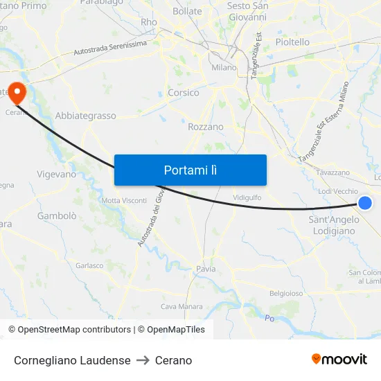 Cornegliano Laudense to Cerano map
