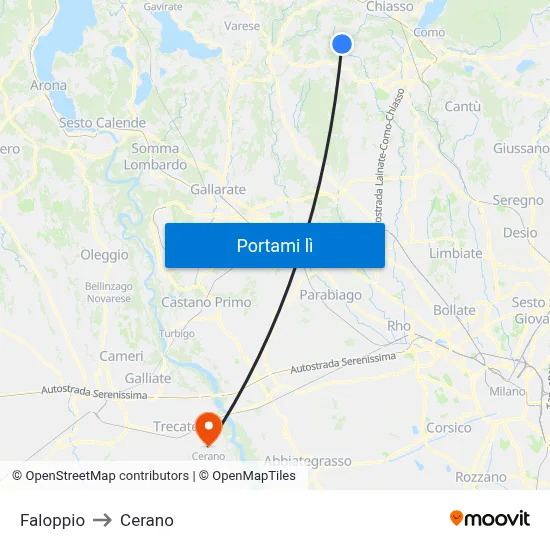 Faloppio to Cerano map