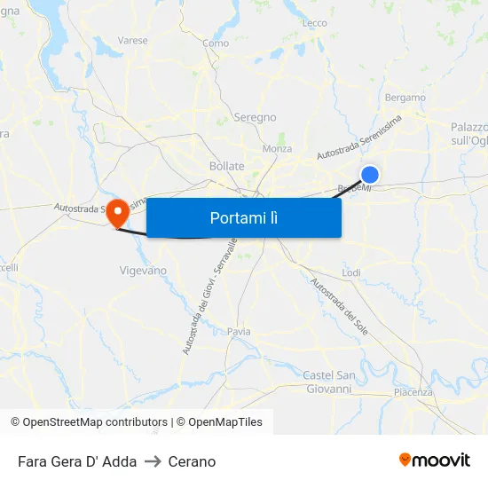 Fara Gera D' Adda to Cerano map