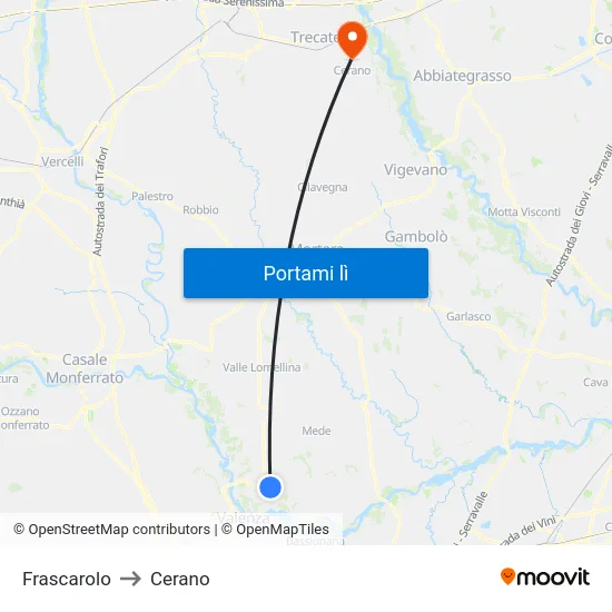 Frascarolo to Cerano map