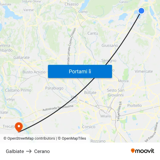 Galbiate to Cerano map