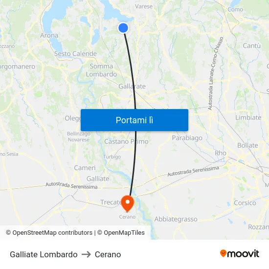 Galliate Lombardo to Cerano map