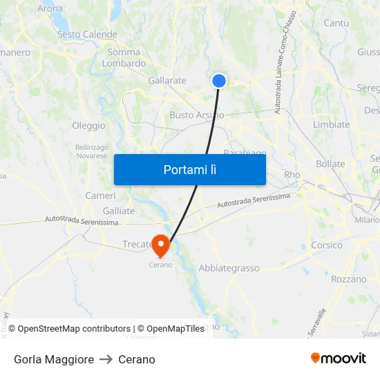 Gorla Maggiore to Cerano map