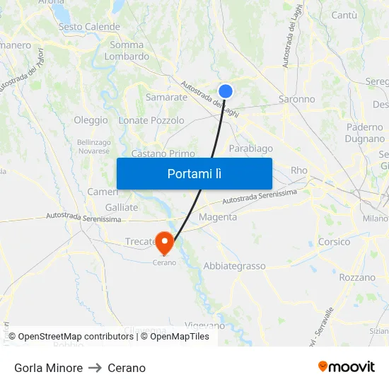 Gorla Minore to Cerano map