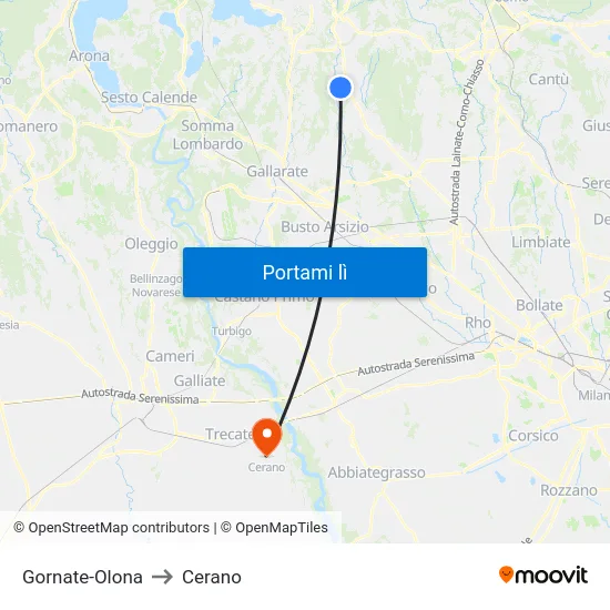 Gornate-Olona to Cerano map