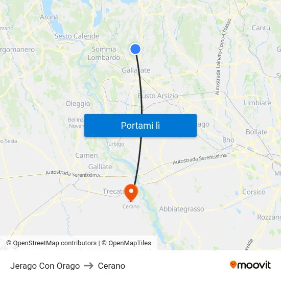 Jerago Con Orago to Cerano map