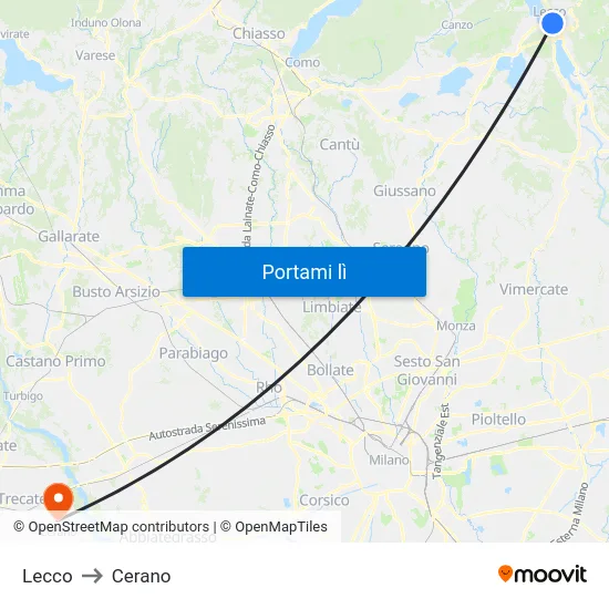 Lecco to Cerano map